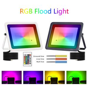 Led RGB 홍수 빛 20W 30W 50W 100W IP68 야외 투광 조명 스포트라이트 AC 220V/110V 반사판 프로젝터 램프 정원 RGB 조명