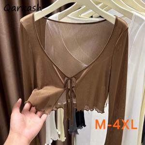 여성용 곰팡이 카디건 M-4XL 붕대 슬림 인기 여름 스위트 걸스 통근 긴 소매 아메리칸 스타일 N 넥 통기성