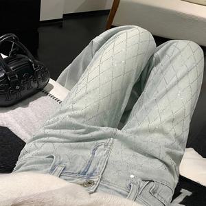 여성 블루 헐렁한 격자 무늬 청바지 빈티지 Y2k 카우보이 바지 하라주쿠 미적 데님 바지 쓰레기 일본 2000 년대 스타일 옷 2024