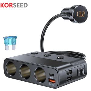 새로운 127w 7-in-1 차량용 충전기 분배기 PD30w QC3.0 담배 라이터 어댑터 스위치가있는 자동차 담배 라이터 소켓 분배기