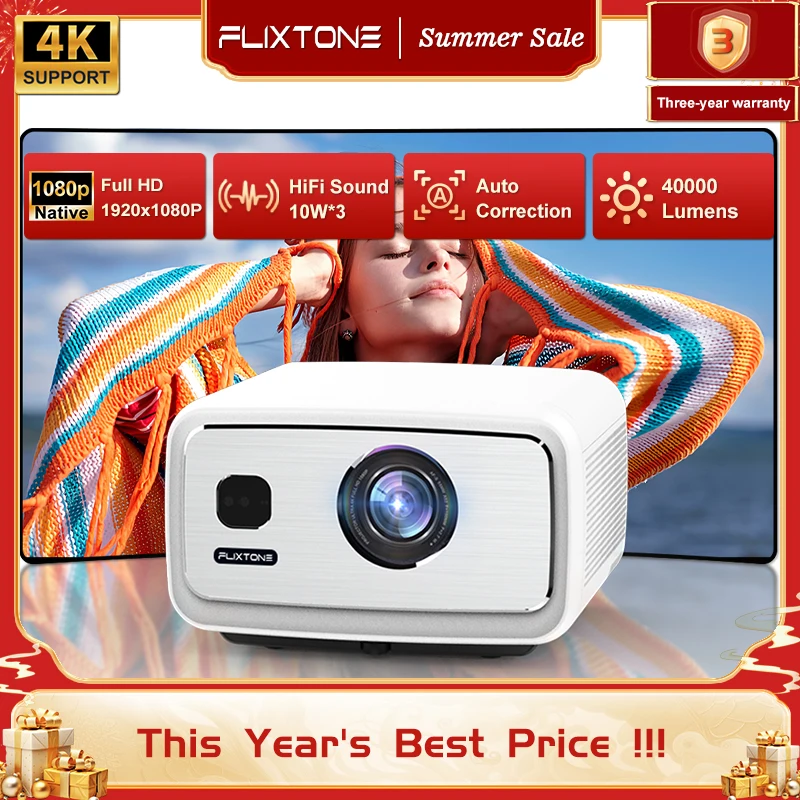 영화용 FlixTone D9W Ultra 3000 ANSI 풀 HD 1080P 프로젝터 야외 비디오용 Android WiFi 6 홈 시어터 빔 프로젝터