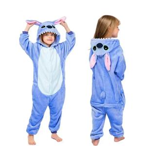 디즈니 릴로 스티치 잠옷 어린이 만화 플러시 Kigurumi Onesies 소년을위한 겨울 따뜻한 옷 소녀 크리스마스 선물