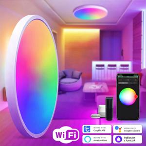 스마트 WiFi LED 천장 조명 24W Cozylife APP 제어 음성 제어 라운드 패널 주변 램프 AC85-265V 작동 Alexa Geogle 홈