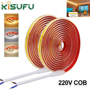 AC 220V COB 스트립 240Leds/M IP65 방수 3000K 4000K 6000K 유연한 리본 로프 LED 조명 10CM 컷 자체 접착 다이오드 테이프