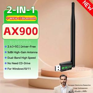 새로운 업그레이드 2IN1 USB WIFI6 블루투스 5.4 어댑터 2.4G+5GHz 듀얼 밴드 802.11AX 무선 네트워크 카드 수신기 동글 안테나 드라이버 무료 PC 노트북 WIN10/11용