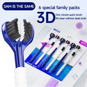 3D 수동 칫솔 6pcs 성인, 남성 및 여성을 위한 포괄적인 구강 청소를 위한 3면 U자형 부드러운 칫솔, 쿠데타