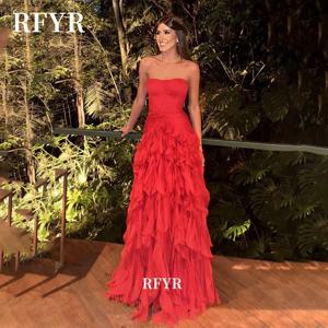 RFYR Ruffles 댄스 파티 드레스 파티 드레스 쉬폰 라인 이브닝 드레스 분리형 목도리 여성 연예인 갈라 드레스 Vestidos Customized