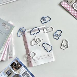 5 개/대 INS 단순 파란색 흰색 컬러 종이 클립 귀여운 구름 한국어 스크랩북 종이 클립 DIY 장식 Photocard 핀 북마크 탭