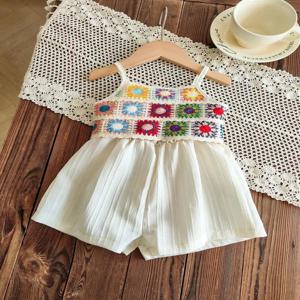 여름 소녀 Romper 캐주얼 데일리 스타일 복고풍 다채로운 꽃 패턴 컴포트 홀터넥 민소매 Romper 반바지 아동 의류