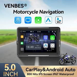 VENBES 5인치 오토바이 카플레이 안드로이드 오토 휴대용 내비게이션 방수 스크린 DVR IP67 GPS BT 5.0