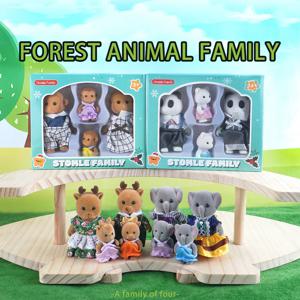 상자 포장 숲 가족 순록 토끼 팬더 동물 시뮬레이션 인형 집 Playset 놀이 집 장난감 액세서리 어린이를위한 크리스마스 선물