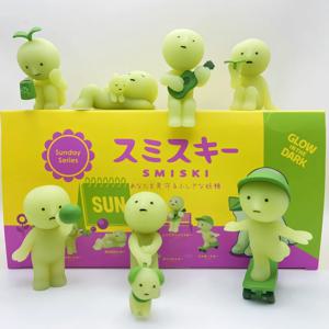 Smiski Sunday 시리즈 블라인드 박스 애니메이션 피규어 어둠 속에서 빛나는 모델 인형 데스크탑 장식 컬렉션 장식 장난감 생일 선물