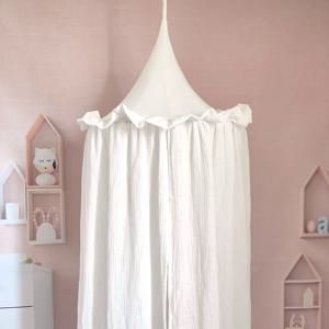 100% 프리미엄 Muslin Cotton Hanging Canopy with Frills 침대 Baldachin for Kids Room