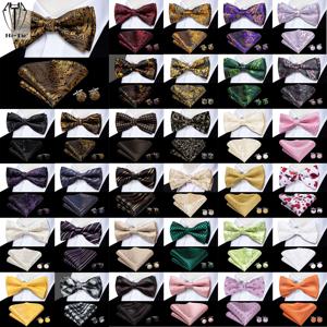 Dropshipping 자카드 실크 망 나비 넥타이 Hanky ​​커프스 단추 세트 Pre-tied Butterfly Knot Bowtie 남성 웨딩 비즈니스를위한 도매