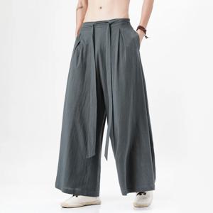 2023 중국 스타일 하라주쿠 리넨 코튼 린넨 바지 남자 일본 기모노 바지 남성 streetwear 여름 레트로 와이드 레그 바지