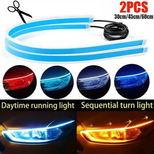 2Pcs 12V Led 가이드 스트립 헤드 라이트 자동차 주간 러닝 조명 차례 신호 전구 DRL 순차 스위치 백 30cm/45cm/60cm