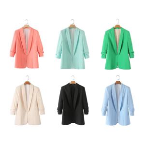 Taop & Za 여성용 용수철 플리츠 세트 재킷, 다용도 플립 칼라, 인조 리넨 커프스, 패션 및 캐주얼, 신제품
