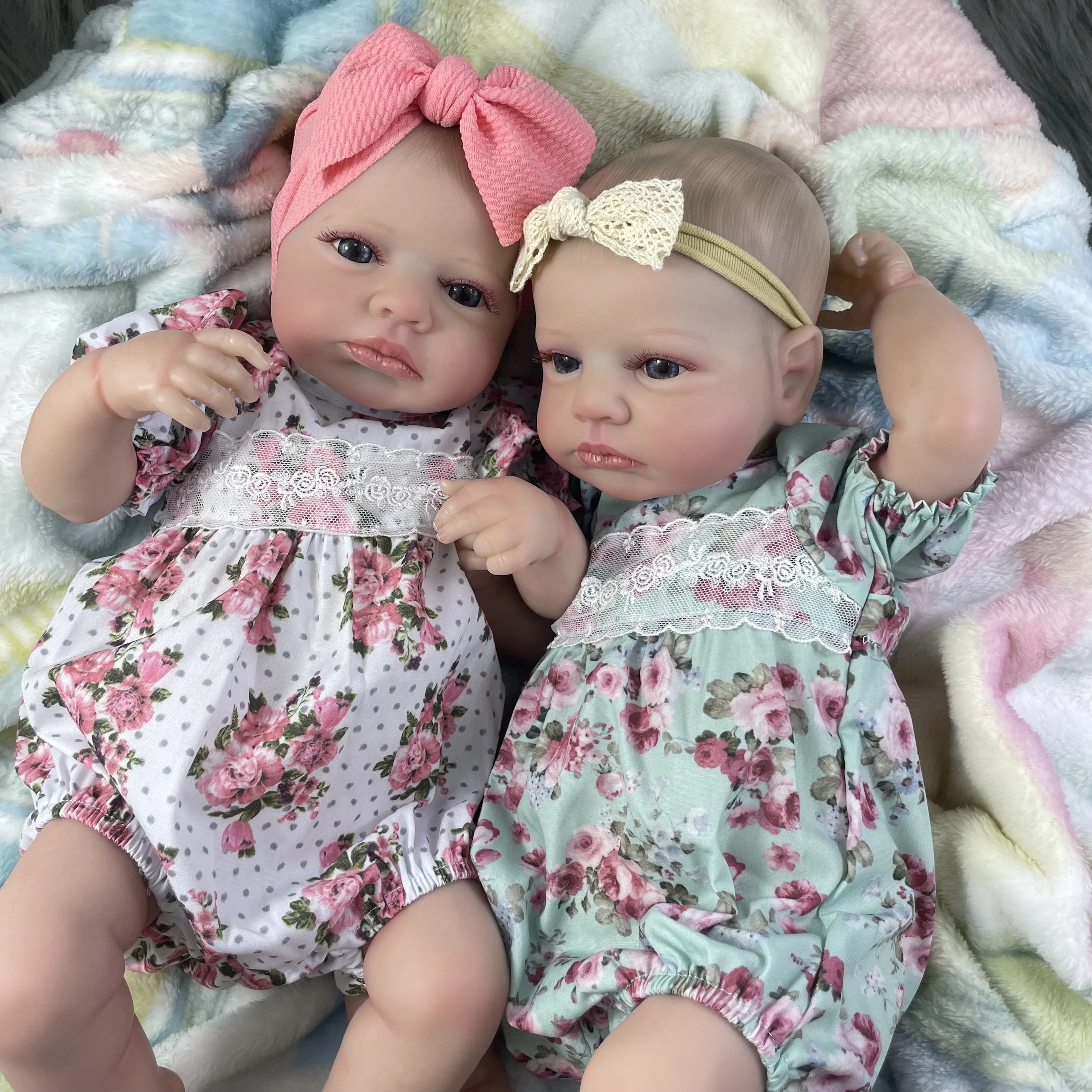 50CM 완료 다시 태어난 아기 인형 LouLou 쌍둥이 소녀 실물 같은 실리콘 비닐 신생아 3D 피부 보이는 정맥 소녀를위한 DIY 장난감