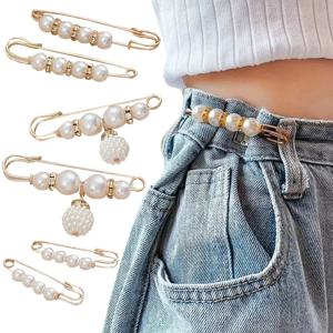 6 Pcs 세트 바지 바지 스커트 드레스 허리 라인 조정 셔츠 스웨터 브로치에 대 한 인공 진주 허리 핀 클립