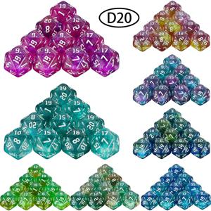 20 양면 혼합 색상 다면체 주사위 D20 RPG DND 수학 교육 탁상용 게임을위한 놀라운 반짝이 주사위