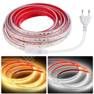 220V Led 스트립 빛 EU 전원 플러그 120LED/m 접착 유연한 테이프 램프 IP67 방수 LED 테이프 차가운/따뜻한 흰색 빛