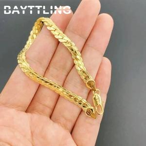 여성을위한 새로운 925 스털링 실버 18K 골드 8 인치 6MM 사이드 체인 팔찌 패션 매력 남자 보석 선물 액세서리