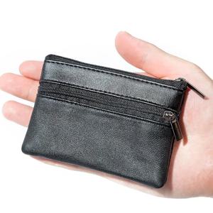 남성용 동전 지갑 블랙 PU 가죽 더블 싱글 지퍼 다기능 휴대폰 동전 지갑 패션 여성용 미니 지갑 1개