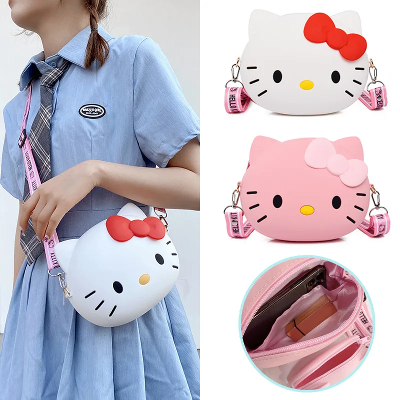 11cm/19cm 헬로 키티 크로스 바디 백 여성용 카와이 메신저 백 여행 3d 어깨 소형 지갑 전화 가방 여자 친구 선물