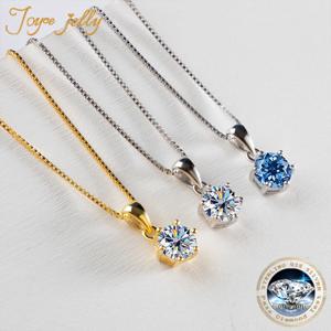 JoyceJelly 1 CT 여성을위한 진짜 Moissanite 펜던트 목걸이 로얄 블루 컬러 Moissanite 925 스털링 실버 웨딩 파인 쥬얼리