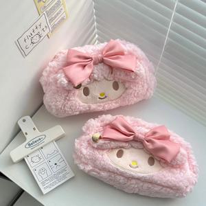 소녀를위한 sanrio 플러시 양고기 피아노 연필 케이스, 귀여운 대용량 만화 편지지 가방, 높은 아름다움 메이크업 가방 kawaii 가방