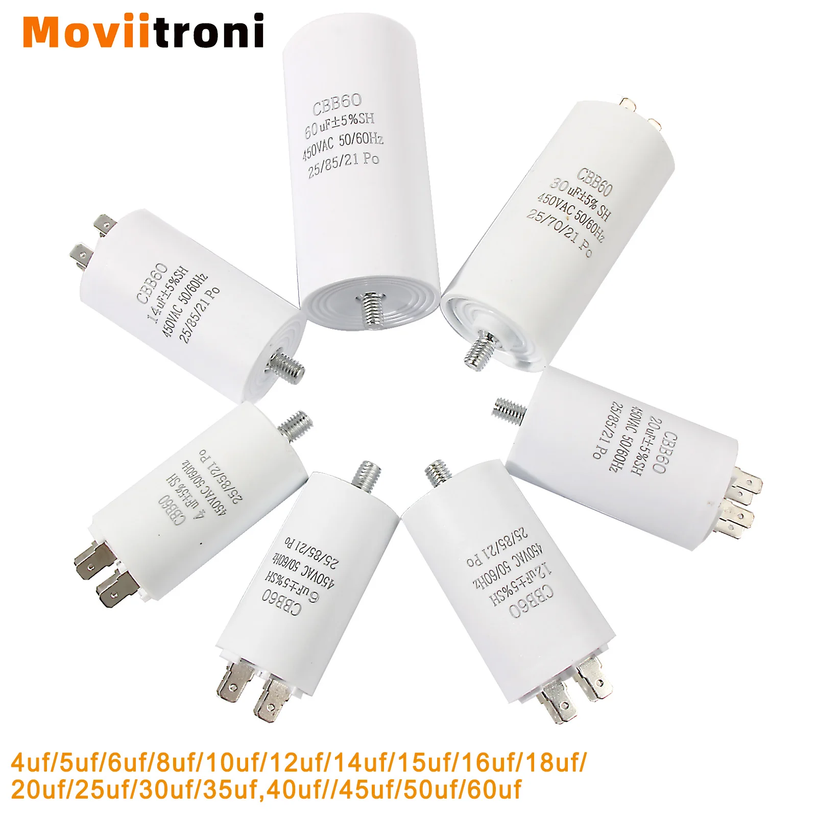 ‌ 1PC 450V CBB60 모터 커패시터 스크류 더블 인서트 4~60uF 450VAC 에어 컴프레서 워터 펌프용 시동 커패시터 ‌