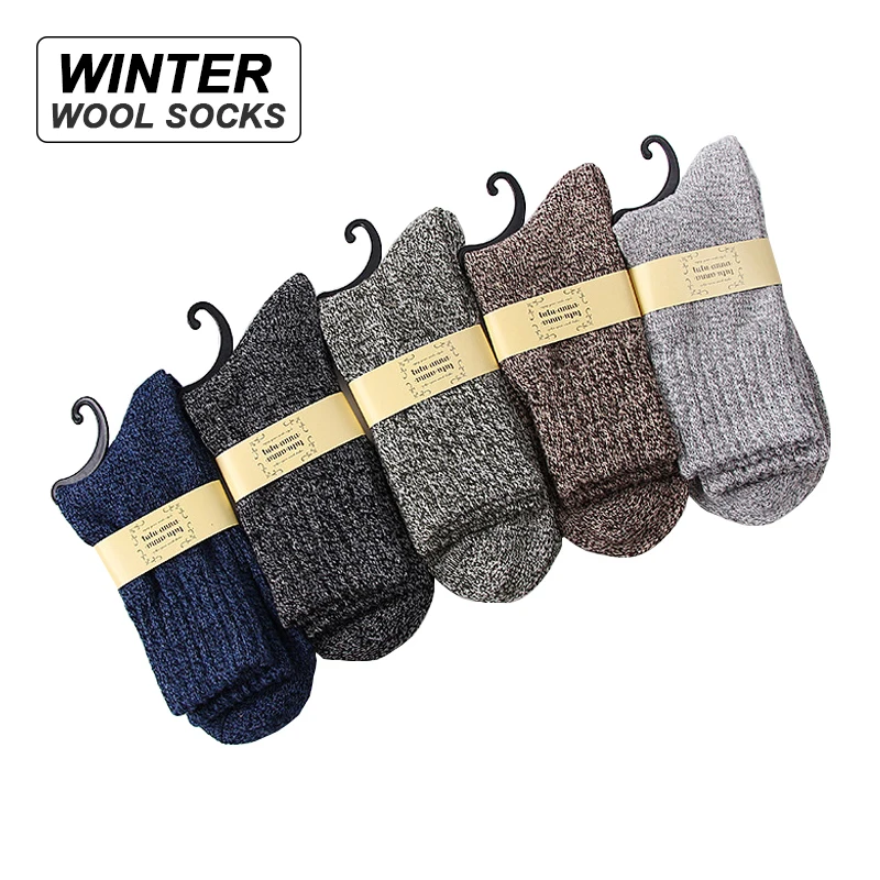 새로운 5 짝/몫 남성 양모 양말 스트라이프 캐주얼 편안한 Calcetines Hombre 두꺼운 겨울 따뜻한 남성 고품질 유지