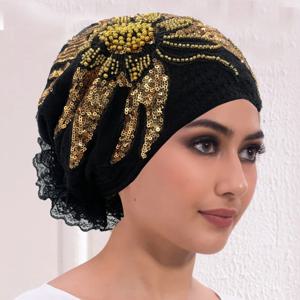 럭셔리 다이아몬드 꽃 레이스 터번 모자 통기성 여성 Headscarf 모자를 쓰고 있죠 보닛 여성 머리 랩 레이디 비니 헤어 커버 모자