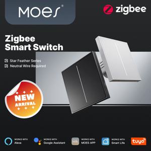 MOES 투야 지그비 스타 페더 스위치 스마트 에어 터치 라이트 시네 2in1 EU 앱 리모컨 (알렉사, 구글 홈, 중성선 포함)