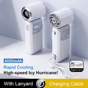 미니 휴대용 팬 4000mAh 포켓 휴대용 고속 브러시리스 모터(디지털 디스플레이 포함) 야외 여행 냉각 터보 제트 팬