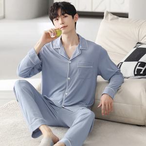 남성용 긴 소매 모달 코튼 잠옷 세트, 얇은 십대 소년, 라지 사이즈 용수철 겉옷, 가정용 옷 수트, 가을