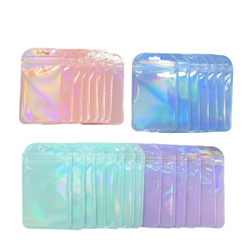 50pcs 홀로그램 지퍼 구슬 귀걸이에 대 한 작은 보석 가방 주머니 음식 저장소 중소 기업 기업가 포장 디스플레이