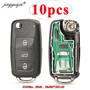 Jingyuqin 10x 폭스 바겐 폴로 세단 골프 6 passat b6 폭스 바겐 touran 보라 플립 키 5k0837202ad 434 mhz id48 원격 제어 자동차 키