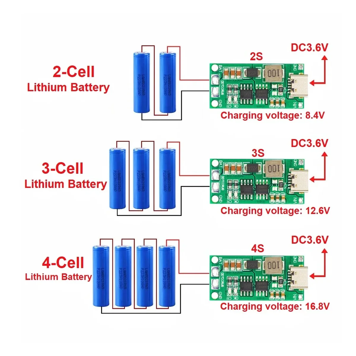 다중 셀 2S 3S 4S Type-C ~ 8.4V 12.6V 16.8V 스텝업 부스트 LiPo 폴리머 리튬 이온 충전기 7.4V 11.1V 14.8V 18650 리튬 배터리