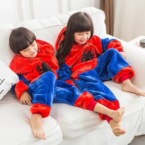 소년 소녀 어린이 거미 빨간 잠옷 세트 플란넬 어린이 동물 만화 코스프레 후드 Pijama infantil Kigurumi 잠옷