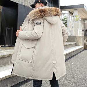 남성용 겨울 롱 다운 재킷 브랜드 캐주얼 모피 칼라 후드 화이트 오리 다운 코트 남성 여성 의류 겨울 야외 재킷