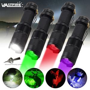 미니 Zoomable 손전등 녹색/빨간색/365NM XPE LED 방수 토치 램프 AA/14500 전원 클립 펜 라이트 램프 3 모드 랜턴