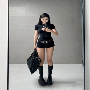 로우 웨이스트 데님 슈퍼 숏 반바지 여성용 아메리칸 핫걸 타이트 슬리밍 와이드 레그 핫팬츠 캐주얼 워싱 코튼 스트레치