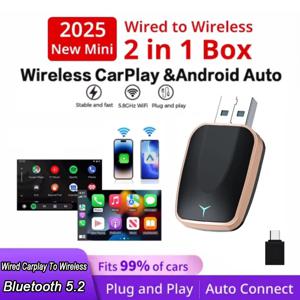 새로운 2 In 1 무선 Carplay AI Box 안드로이드 자동 플러그 앤 플레이 2025 5G WIFI For iphone 안드로이드 전화 유선 Carplay To Wireless