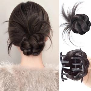 합성 클로 클립 포니 테일 확장 지저분한 Chignon 롤빵 포니 테일 물결 모양의 곱슬 헤어 피스 여성용 헤어 가발에 낮은 클로 클립