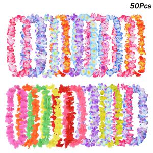 10/20/50pcs 하와이 꽃 화환 목걸이 여름 열대 생일 파티 장식 루아 결혼식 인공 꽃 화환 레이