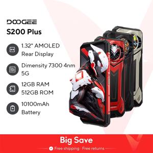 월드 프리미어 DOOGEE S200 Plus 5G AI 견고한 전화기 크기 7300 1.32인치 후면 디스플레이 12+512GB 6.72인치 10100mAh 배터리 스마트폰