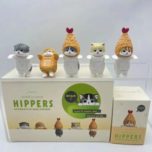 새로운 Mofusand Hippers 누워 튀긴 새우 고양이 블라인드 박스 장식 미니 피규어 자동차 전화 장식 귀여운 인형 모델 장난감 선물