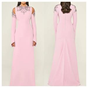 CustomizedCustomized 정장 핑크 저지 이브닝 드레스 기질 크루 넥 긴 소매 파티 드레스 고품질 스트레이트 연예인