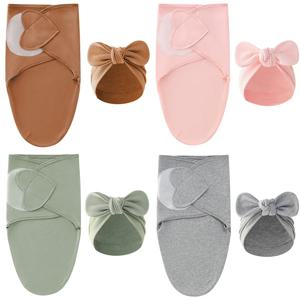 러브 하트 아기 담요 활 모자 세트 코튼 신생아 Swaddle 솔리드 ​​컬러 유아 잠자는 Swaddle 랩 올 시즌 New 0-24M